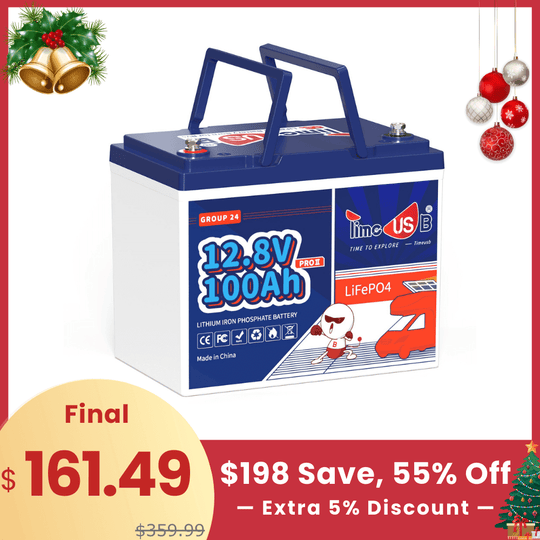 【🎄Christmas Sale】Timeusb 12V 100Ah Group 24 LiFePO4 Battery