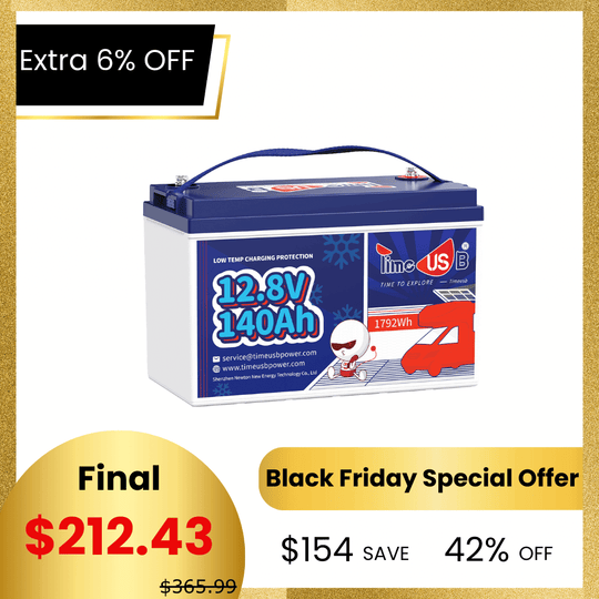 【🌟Extra 6% Black Friday Deals】Timeusb 12V Lithium Ion Battery 140Ah with Low-Temp Protection