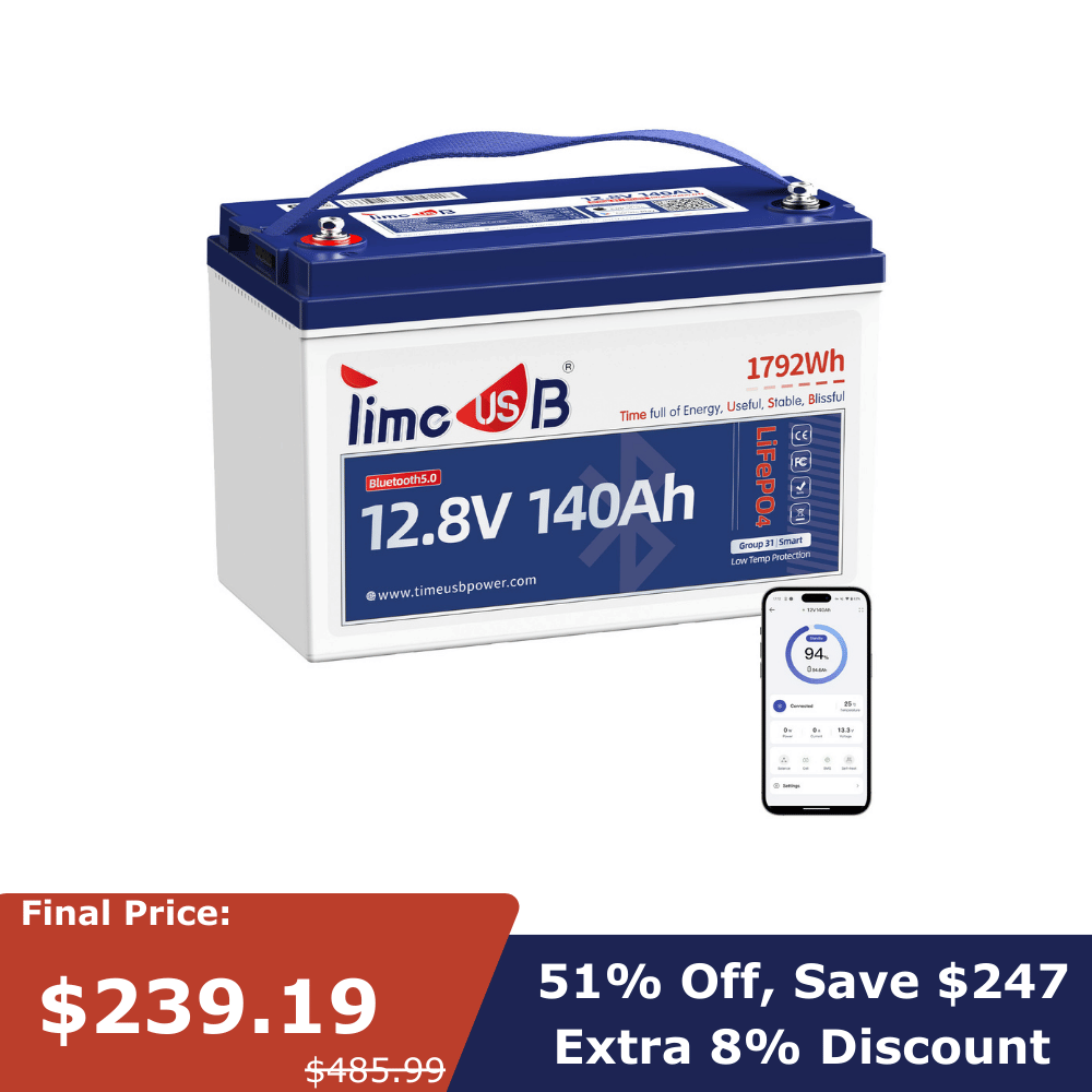 【Early Black Friday Deal: $216.19】Timeusb 12V Lithium Ion Battery 140Ah with Low-Temp Protection