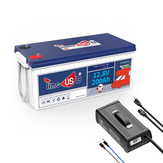 Timeusb 12V 200Ah battery, Build-In 100A BMS with charger