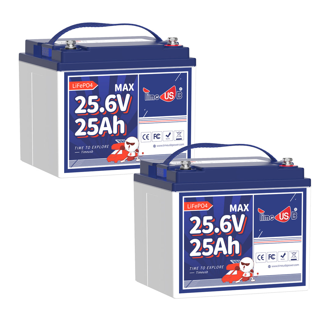 2 Pack Timeusb 24V 25Ah LiFePO4 Deep Cycle Lithium Battery