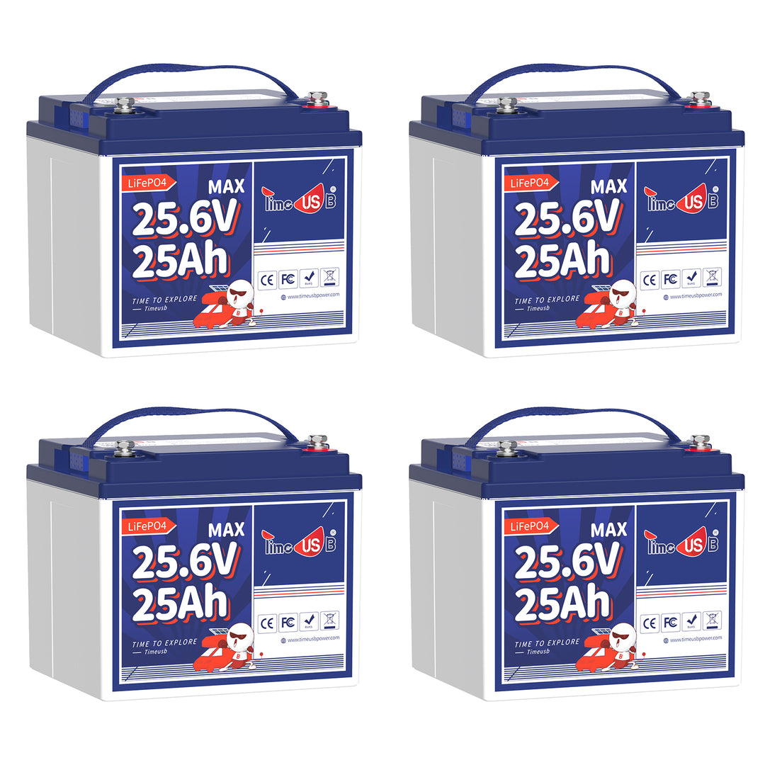 4 Pack Timeusb 24V 25Ah LiFePO4 Deep Cycle Lithium Battery