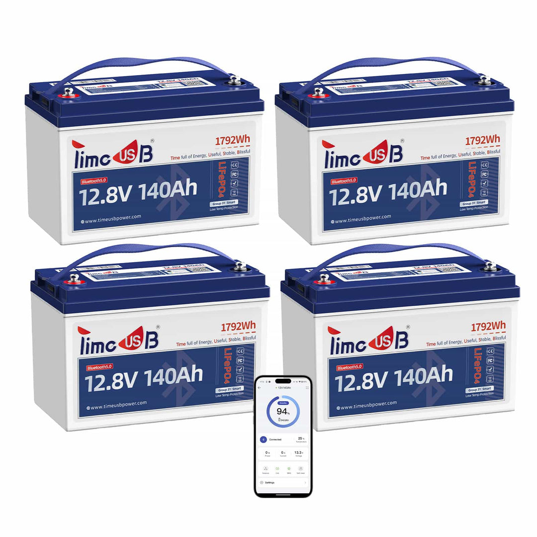 4 pack of Timeusb 12V 140Ah smart bluetooth lithium battery