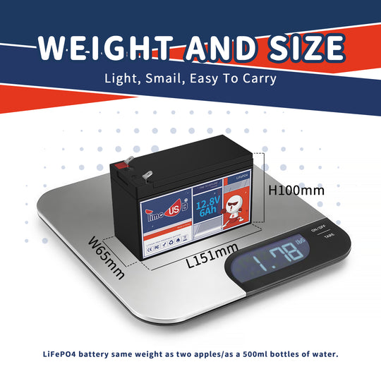 dimension, weight and size of Timeusb 12V 6Ah LiFePO4 Battery