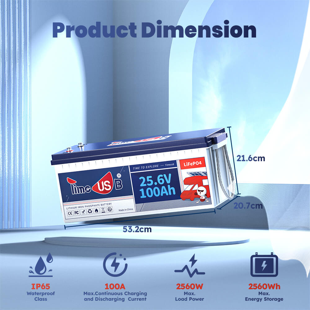 Product dimension of Timeusb 24V 100Ah LiFePO4 battery