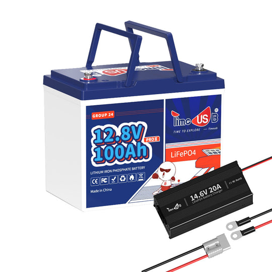 Timeusb 12V 100Ah Group 24 LiFePO4 Battery with Charger