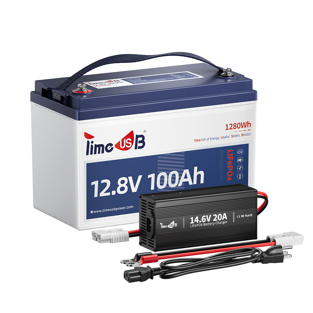 Timeusb 12V 100Ah TM Battery for Trolling Motor with 14.6V 20A Battery Charger