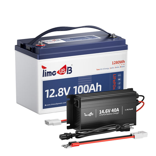 Timeusb 12V 100Ah TM Battery for Trolling Motor with 14.6V 40A Battery Charger