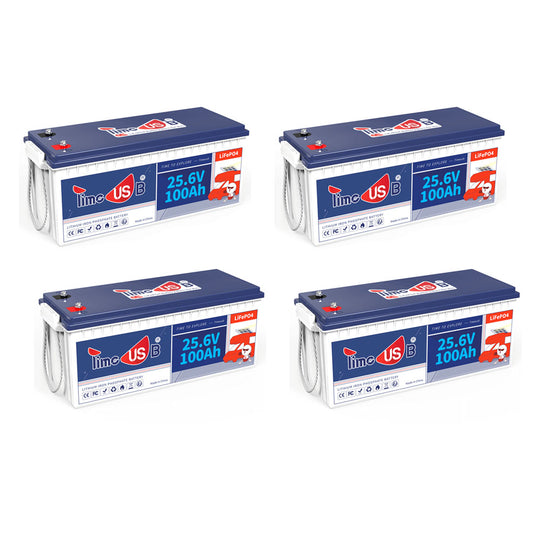 4 pieces Timeusb 24V 100Ah LiFePO4 Lithium Batteries